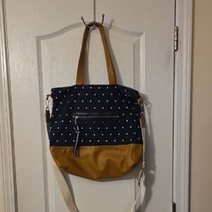 A NEW DAY POLKA DOT TOTE BAG WITH TAN ACCENTS